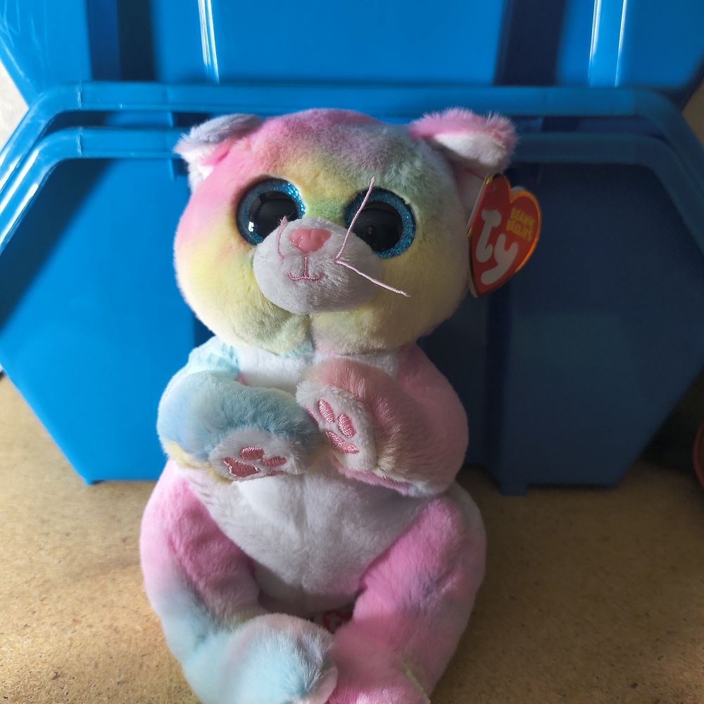 Ty Pastel Plush Cat with Pink and Blue